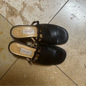 Coach Women's Black Leather Block Heel Sandals